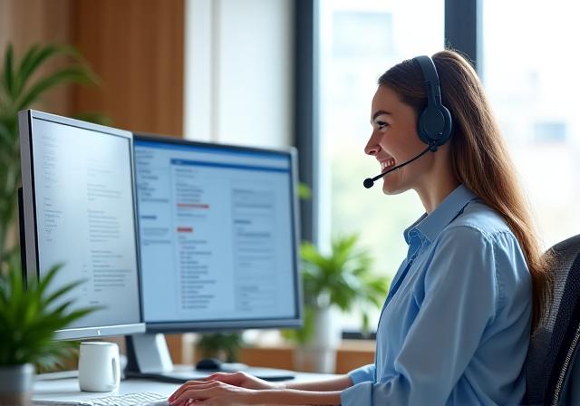 Kundenservice Mitarbeiter bei der Arbeit in einem modernen Wiener Büro